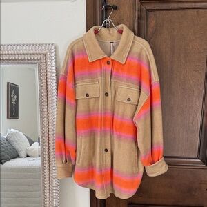 Free People Vibrant Orange and Pink shirt jacket